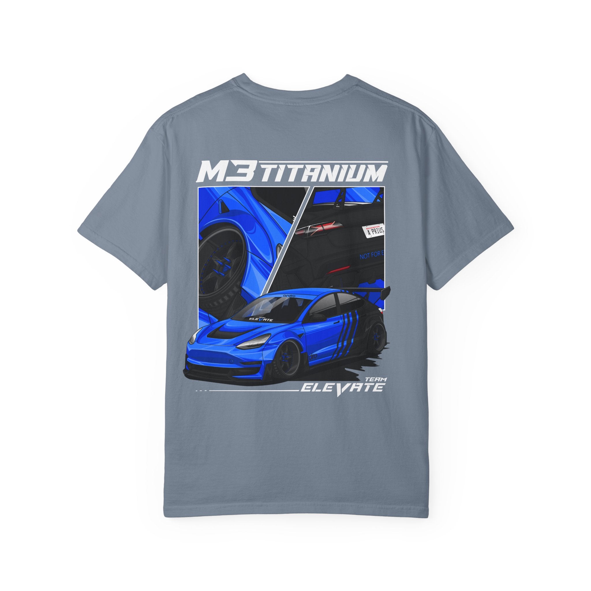 M3 Titanium Sports Tee — 'Elevate' Blue Racing Car Graphic T-Shirt