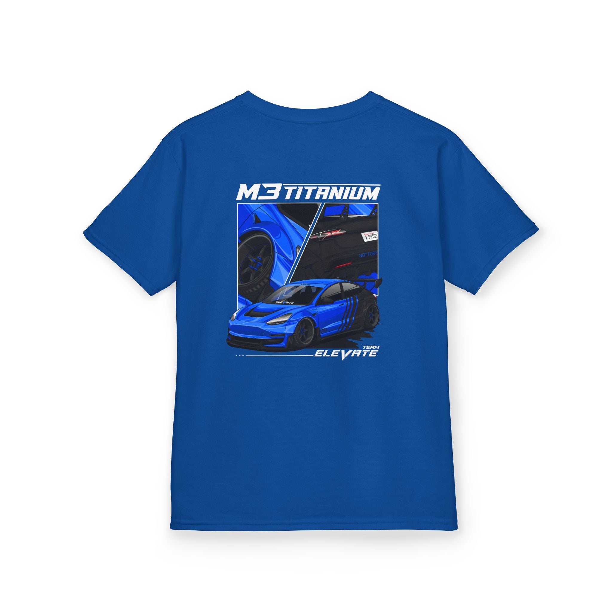 Kids Tee – Blue Sports Car Graphic Back Print, Racing Fan Shirt