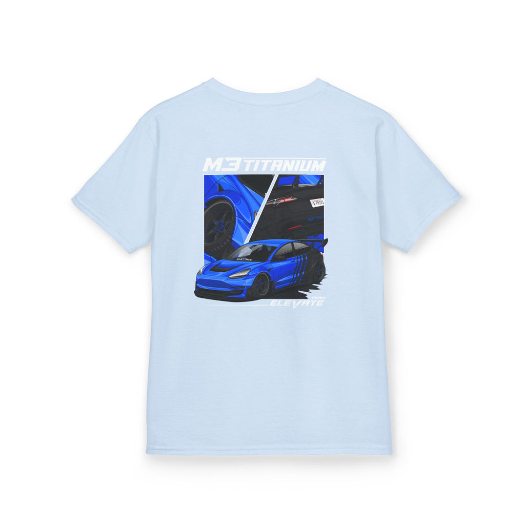 Kids Tee – Blue Sports Car Graphic Back Print, Racing Fan Shirt