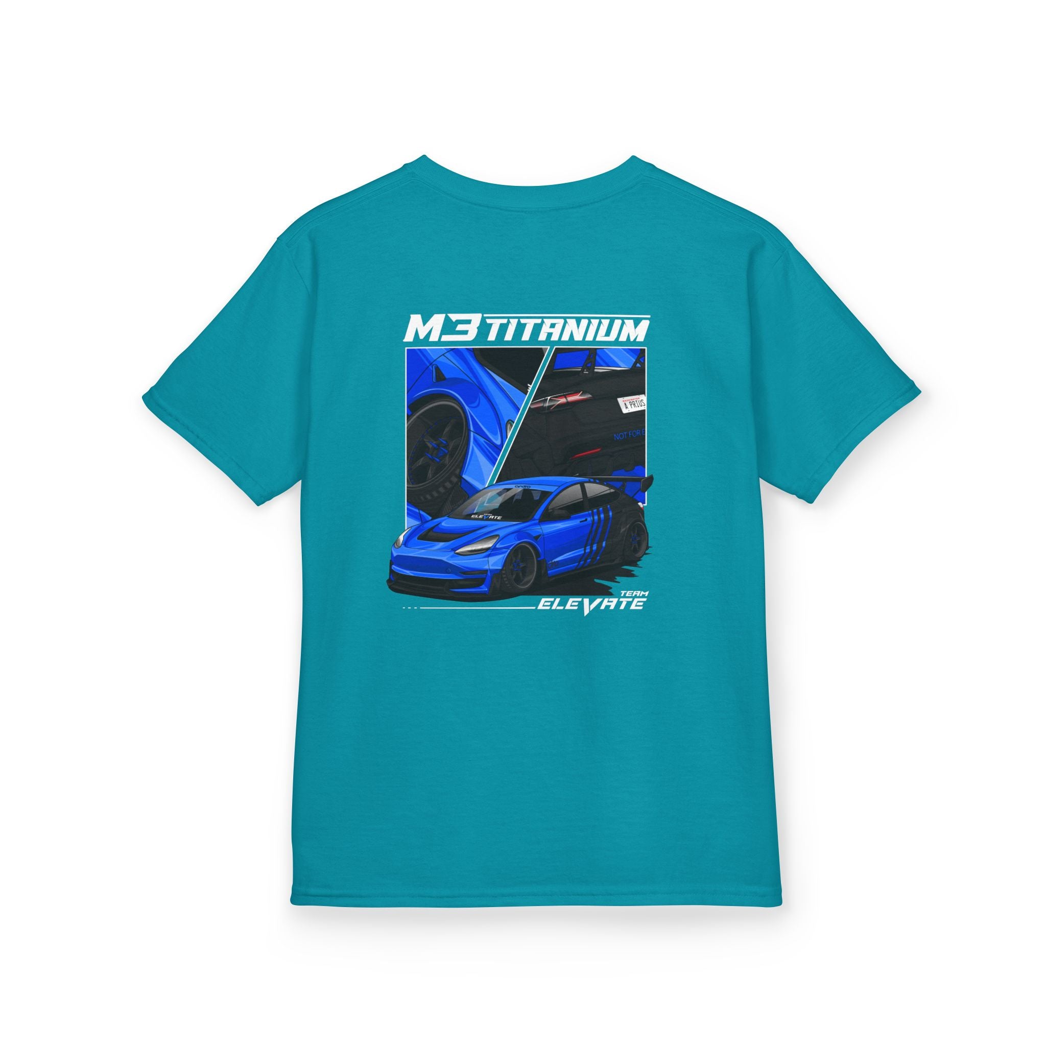 Kids Tee – Blue Sports Car Graphic Back Print, Racing Fan Shirt