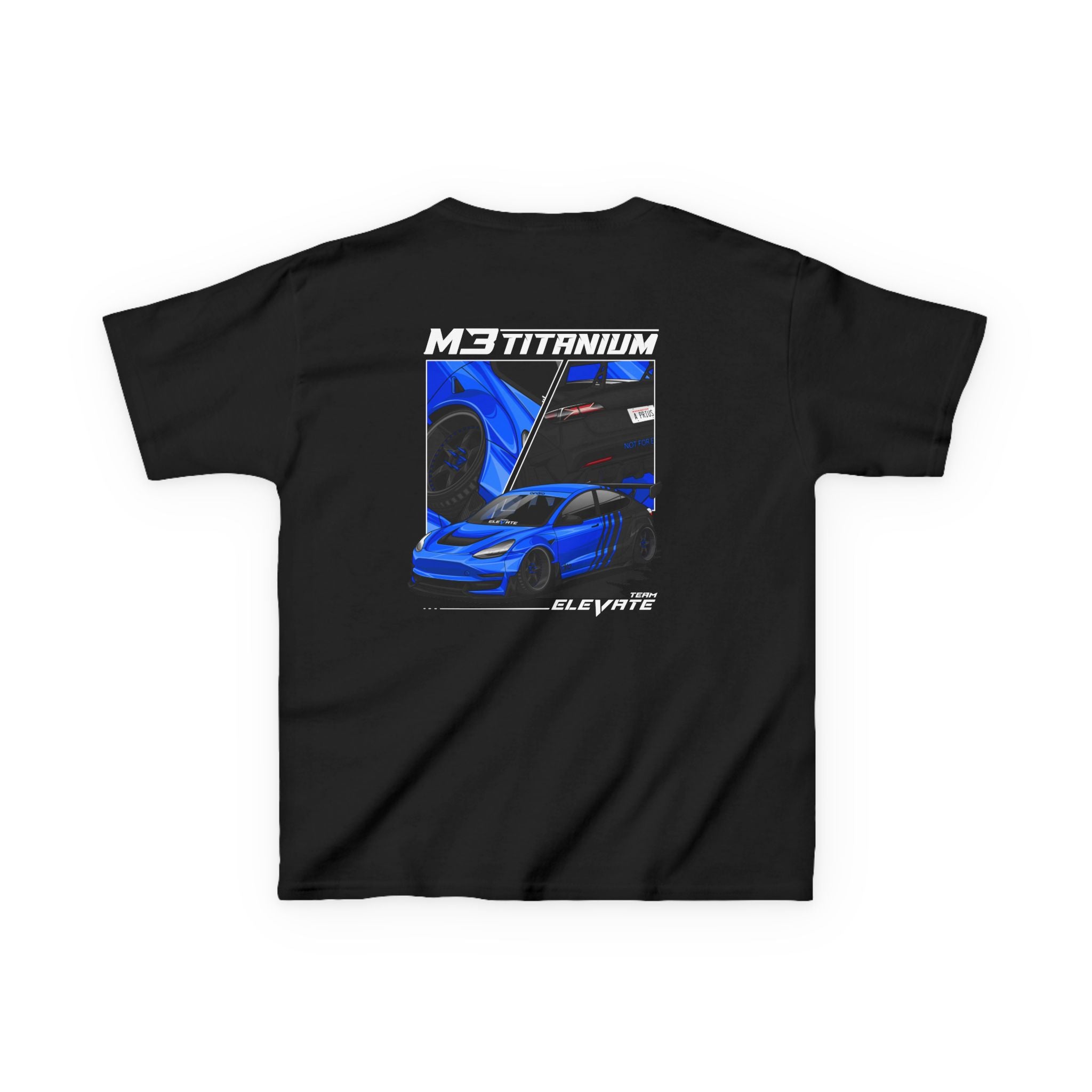 Kids Tee – Blue Sports Car Graphic Back Print, Racing Fan Shirt