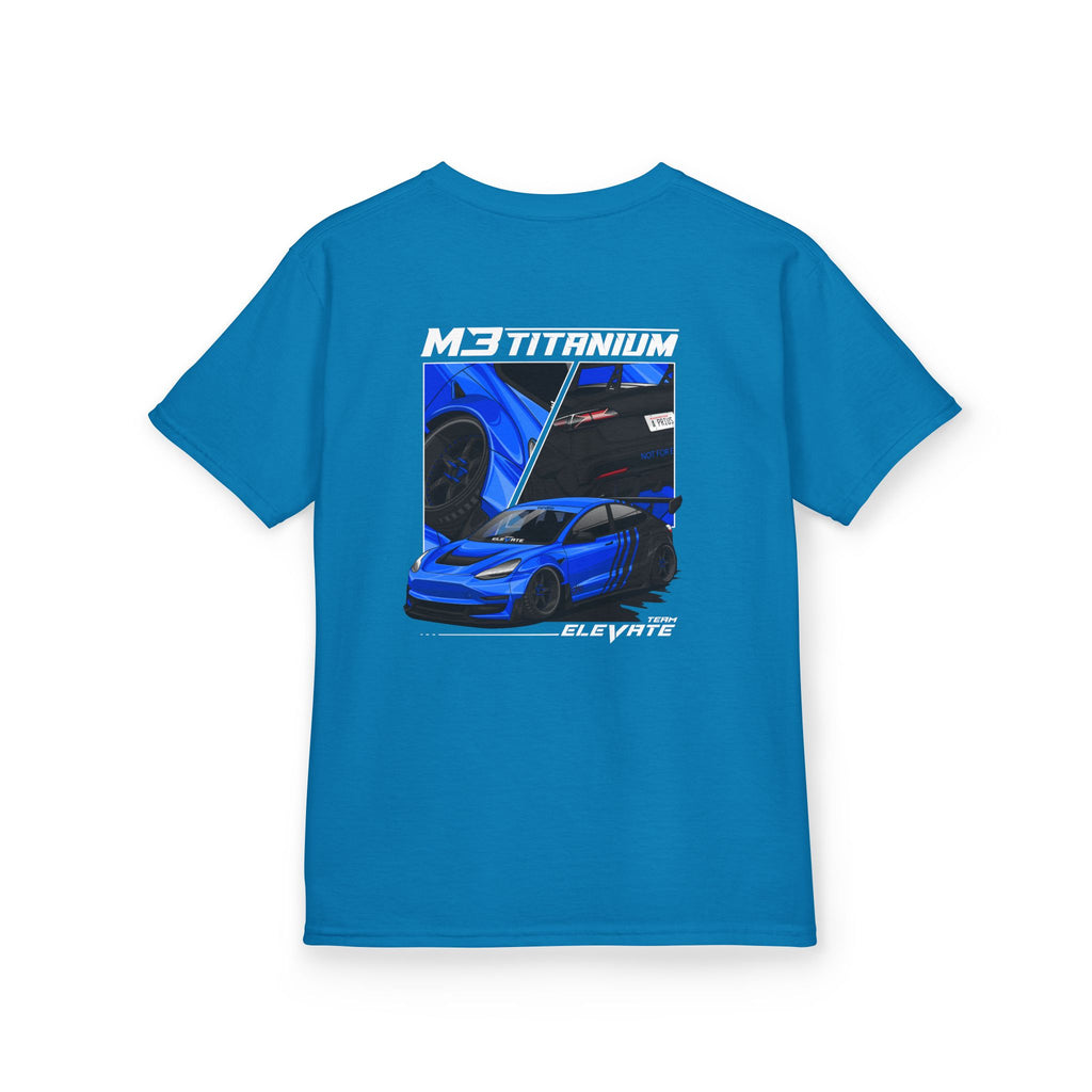 Kids Tee – Blue Sports Car Graphic Back Print, Racing Fan Shirt