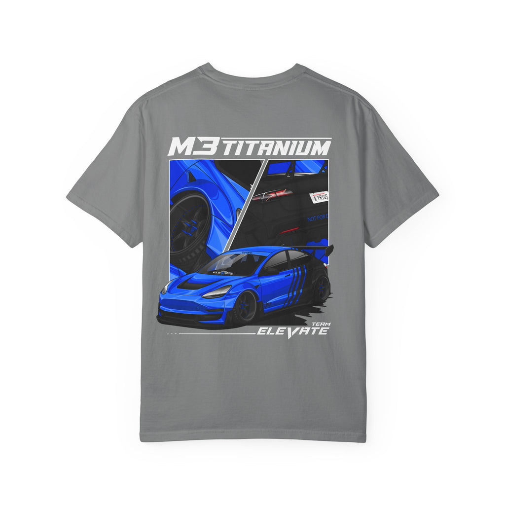 M3 Titanium Sports Tee — 'Elevate' Blue Racing Car Graphic T-Shirt